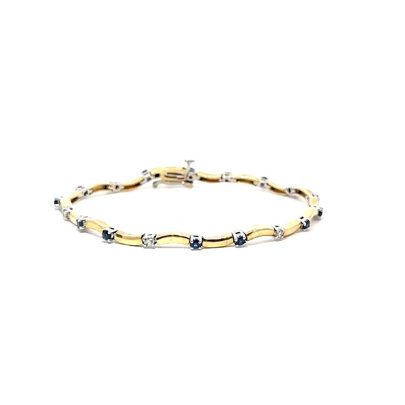 Women’s elegant bangle bracelets-Pre-Owned Sapphire and Diamond Wavy Bracelet