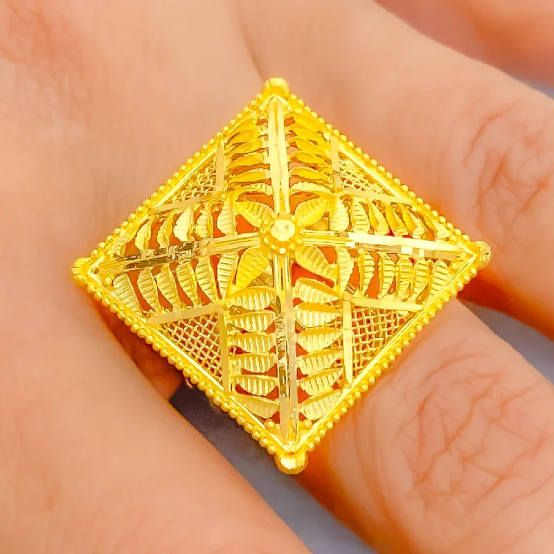 Women’s signet rings-Exquisite Geometric 22k Gold Semi-Statement Ring