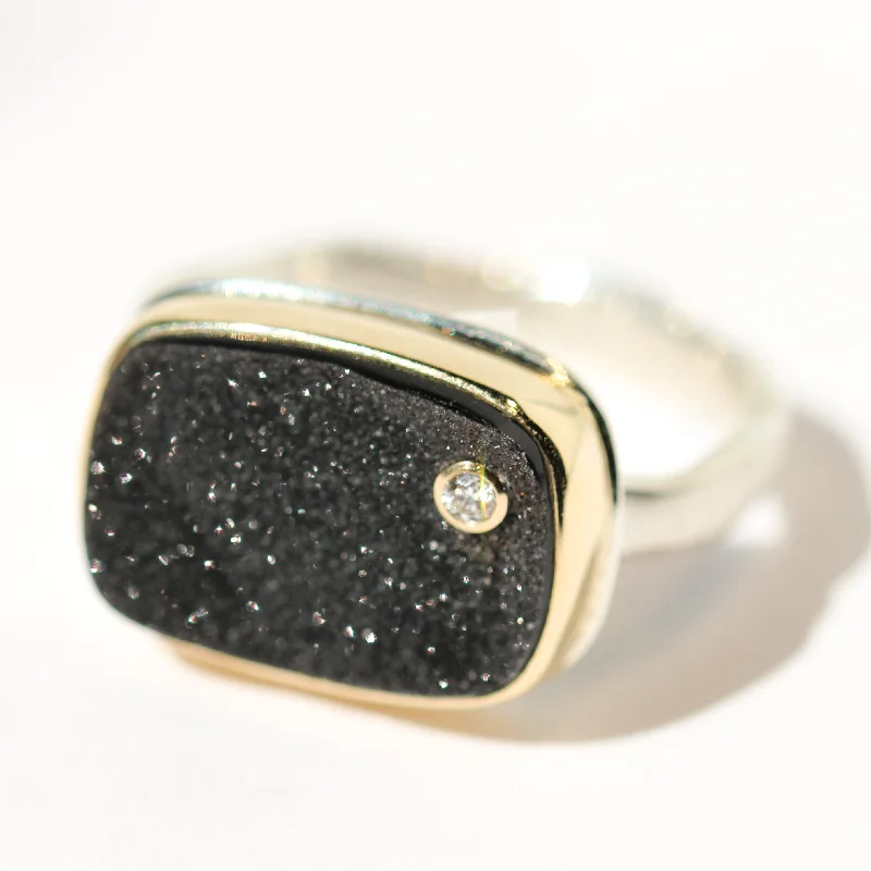 Women’s vintage wedding rings-Brazilian Black Drusy Ring