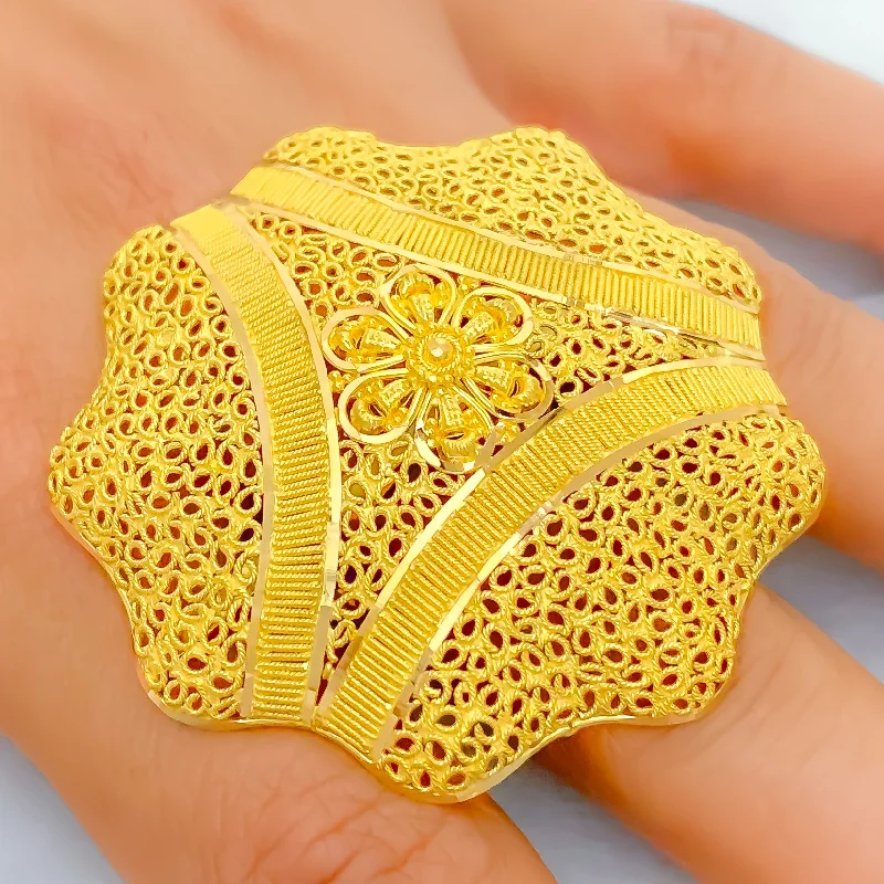 Elegant rings for women-Opulent Mesh 22k Gold Statement Ring