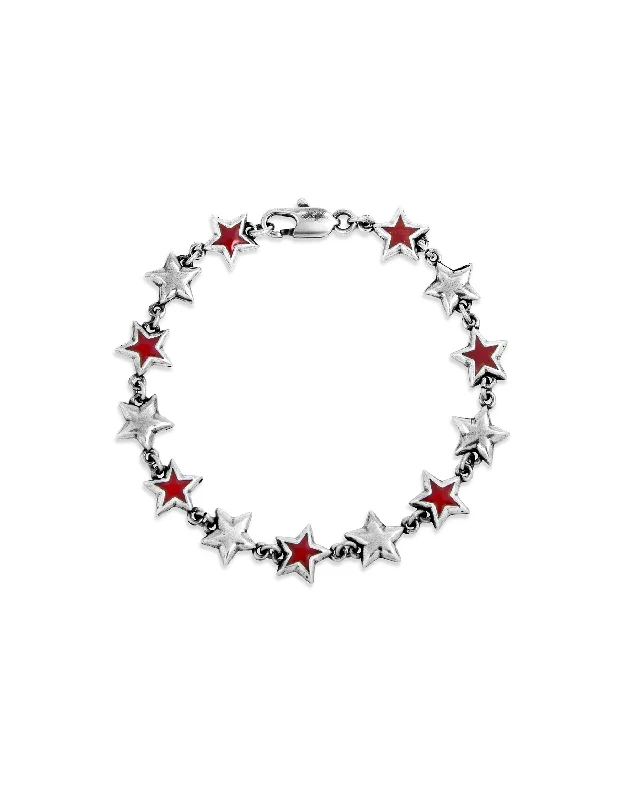 Women’s fashion bangles for parties-Red Enameled Stars Bracelet