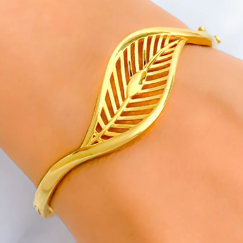 Women’s colorful bangles-Mesmerizing Minimalist 22k Gold Leaf Bangle Bracelet