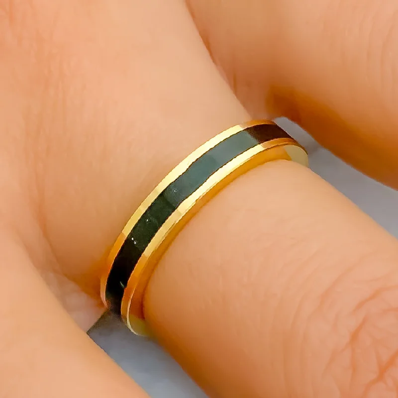 Women’s handcrafted rings-Lavish Ebony Black 22k Gold Enamel Band