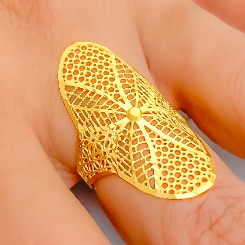 Women’s large statement rings-Fancy Mesh Oval 21k Gold Ring