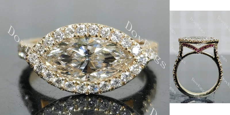 Women’s custom-made engagement rings-Doveggs marquise halo vintage moissanite engagement ring