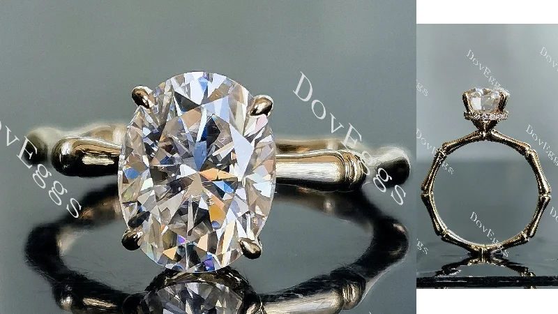 Women’s modern halo engagement rings-Doveggs oval bamboo art deco moissanite engagement ring