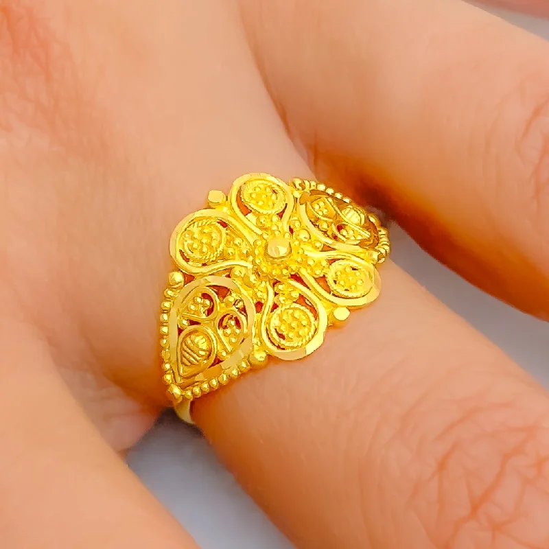 Women’s ruby rings-Mesmerizing Ornamental 22K Gold Floral Ring