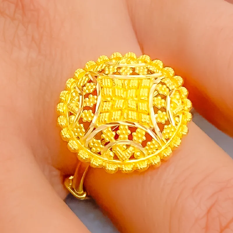 Women’s infinity rings-Delicate Checkered Netted 22k Gold Semi-Statement Ring