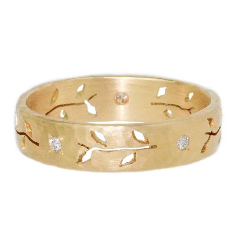 Women’s cubic zirconia rings-Hammered Leaf Band