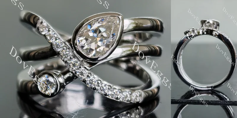 Women’s black diamond engagement rings-Doveggs pear split shank bezel moissanite engagement ring