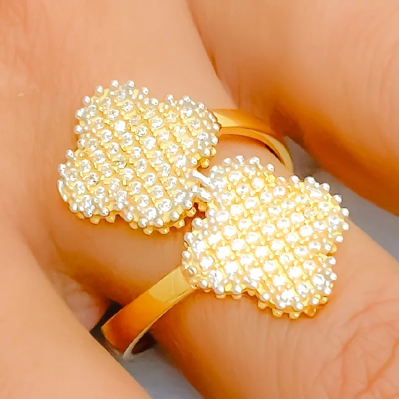 Trendy rings for women-Decorative Decadent 21K Gold Clover CZ Ring