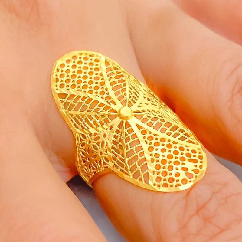 Women’s small delicate rings-Lightweight Leaf Adorned 21k Gold Ring