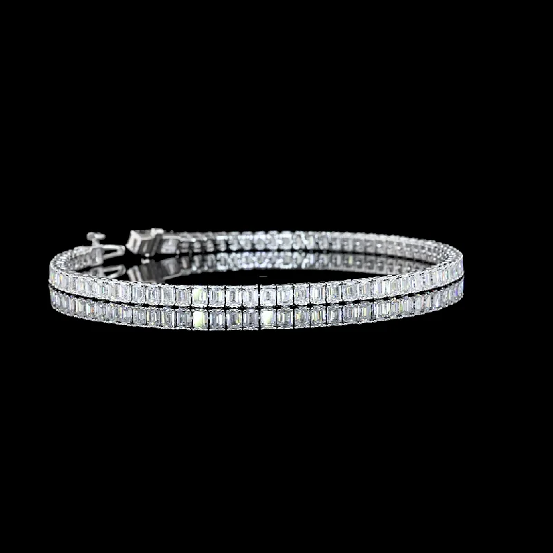 Women’s wedding bracelets-14k White Gold Lab Diamond Emerald 4.80 CTTW Tennis Bracelet 7" F VS2