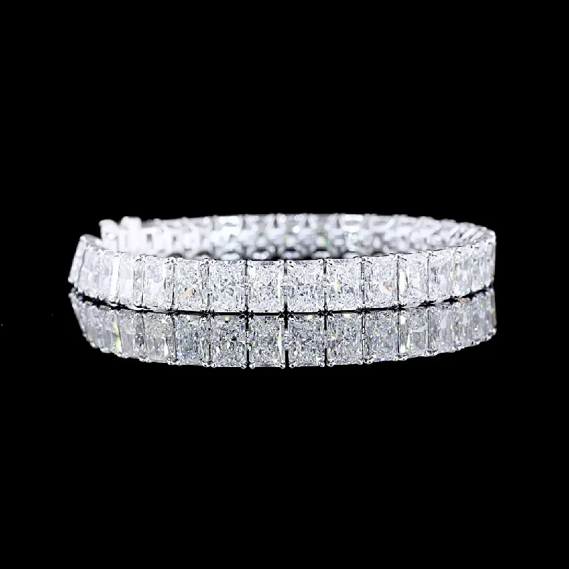 Women’s custom bangle bracelets-14k White Gold Lab Diamond Radiant 35.19 CTTW Tennis Bracelet 7.25" E VVS2