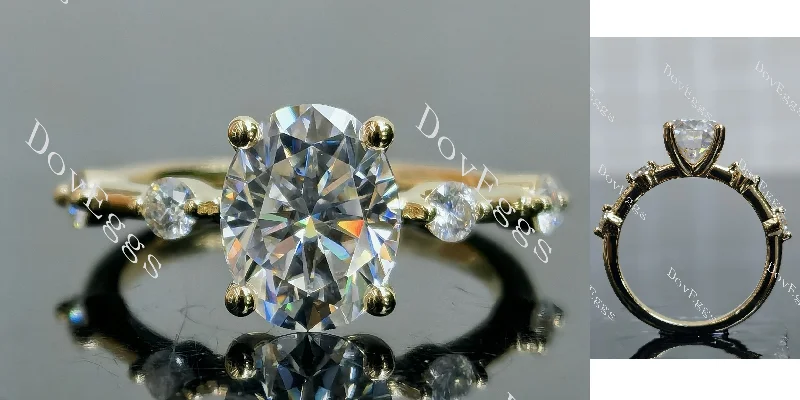 Women’s non-diamond engagement rings-Doveggs oval side stones moissanite engagement ring