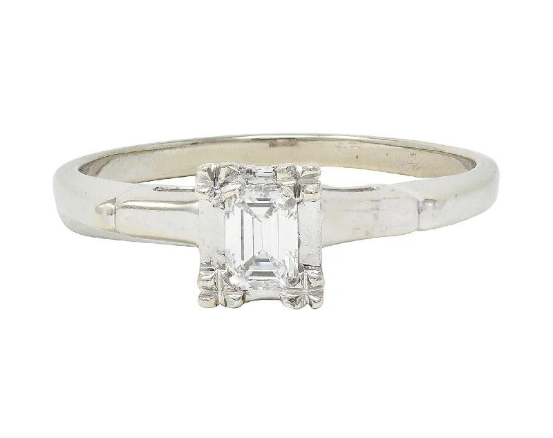 Women’s elegant solitaire engagement rings-Mid-Century 0.25 CTW Emerald Cut Platinum 14 Karat White Gold Solitaire Engagement Ring