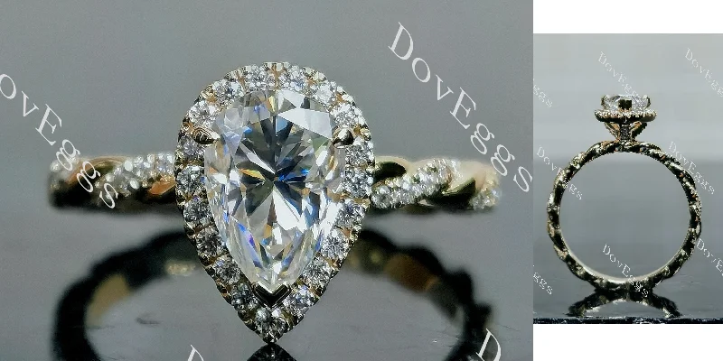 Women’s engagement rings with emeralds-Doveggs pear pave halo moissanite engagement ring