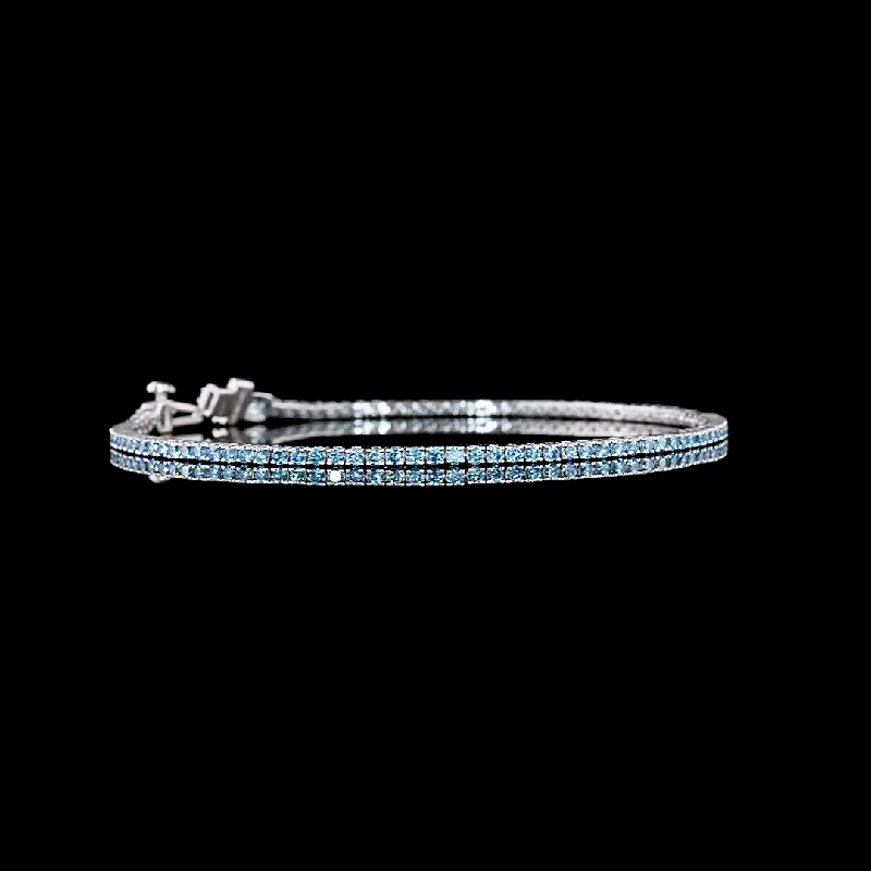 Women’s modern bracelets-14k White Gold Lab Diamond Round Approx. 1.54 CTTW Tennis Bracelet 6.50" FANCY VIVID BLUE VS1/VS2