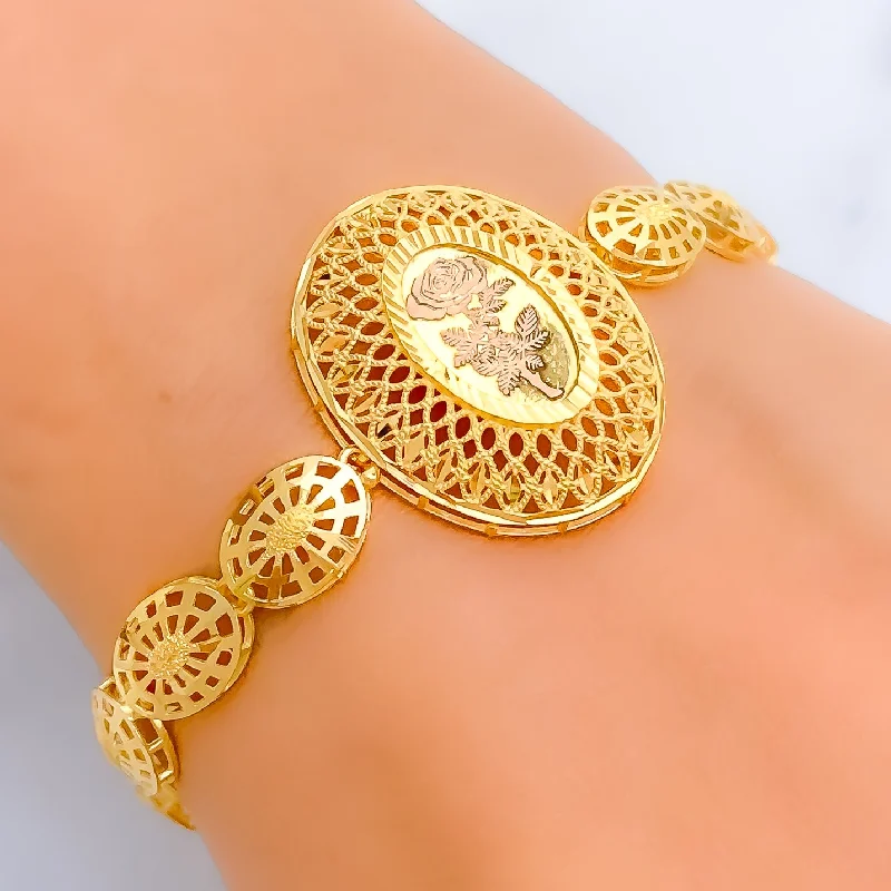 Women’s gemstone bracelets-Mesmerizing Striped Oval 21k Gold Bracelet