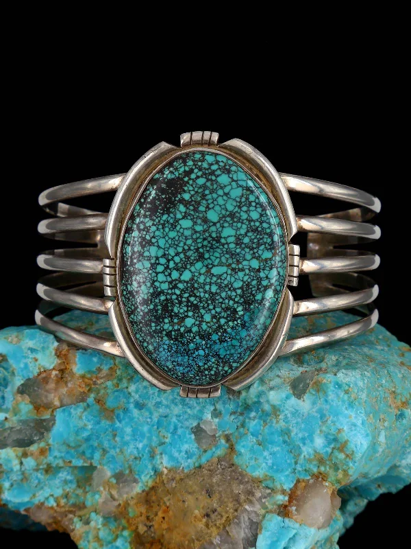 Women’s birthstone bracelets-Estate Vintage Spiderweb Turquoise Sterling Silver Cuff Bracelet