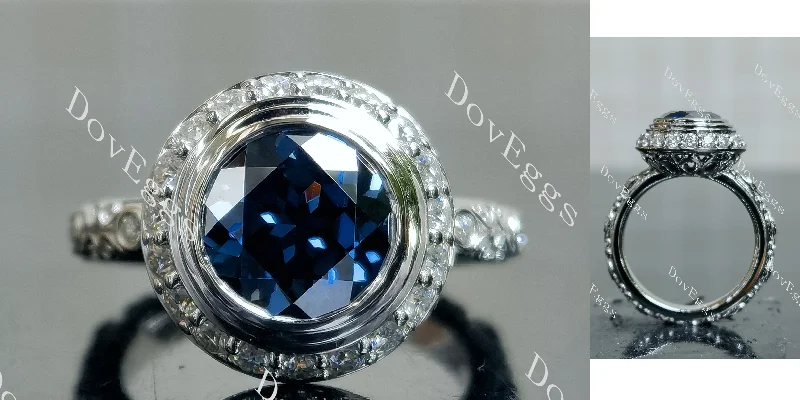 Women’s pear-shaped diamond engagement rings-Doveggs round art deco vintage twilight blue moissanite engagement ring