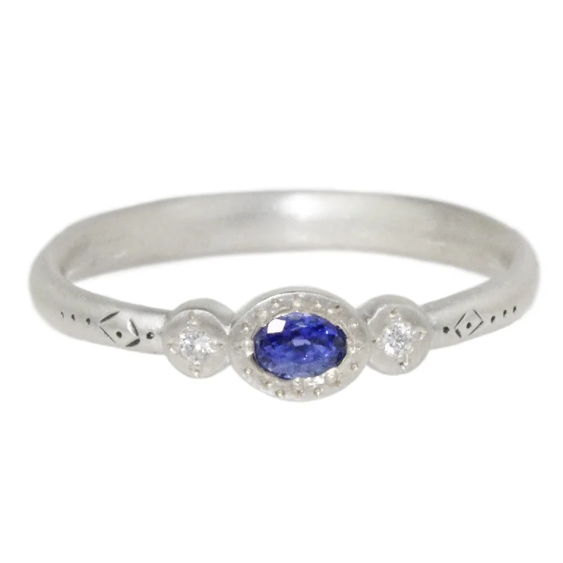 Women’s sapphire rings-Oval & Round Blue Sapphire Charm Ring