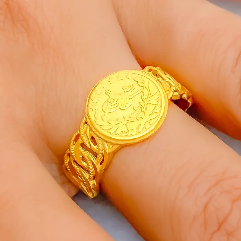 Vintage rings for women-Classic Engraved Turkish 22k Gold Ring