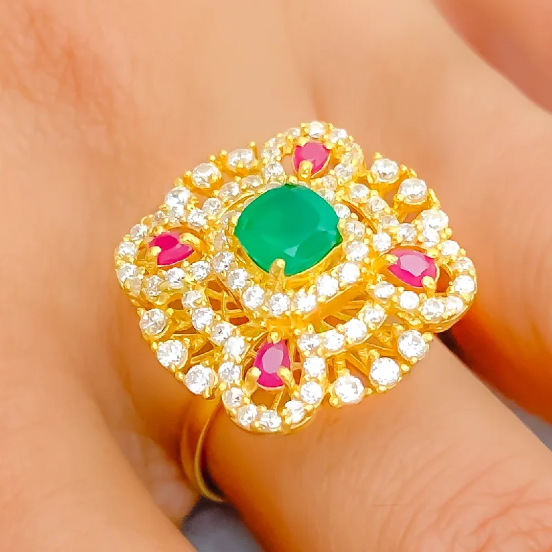 Women’s art nouveau rings-Radiant Ritzy 22k Gold CZ Statement Ring