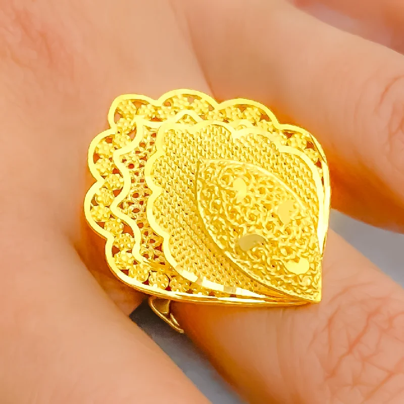 Women’s vintage engagement rings-Blooming Festive 22k Gold Semi Statement Ring