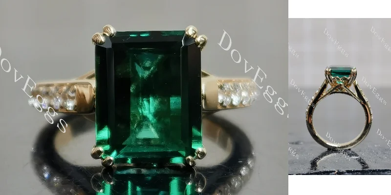 Women’s engagement rings with gold bands-Doveggs Emerald pave vintage colored gem engagement ring