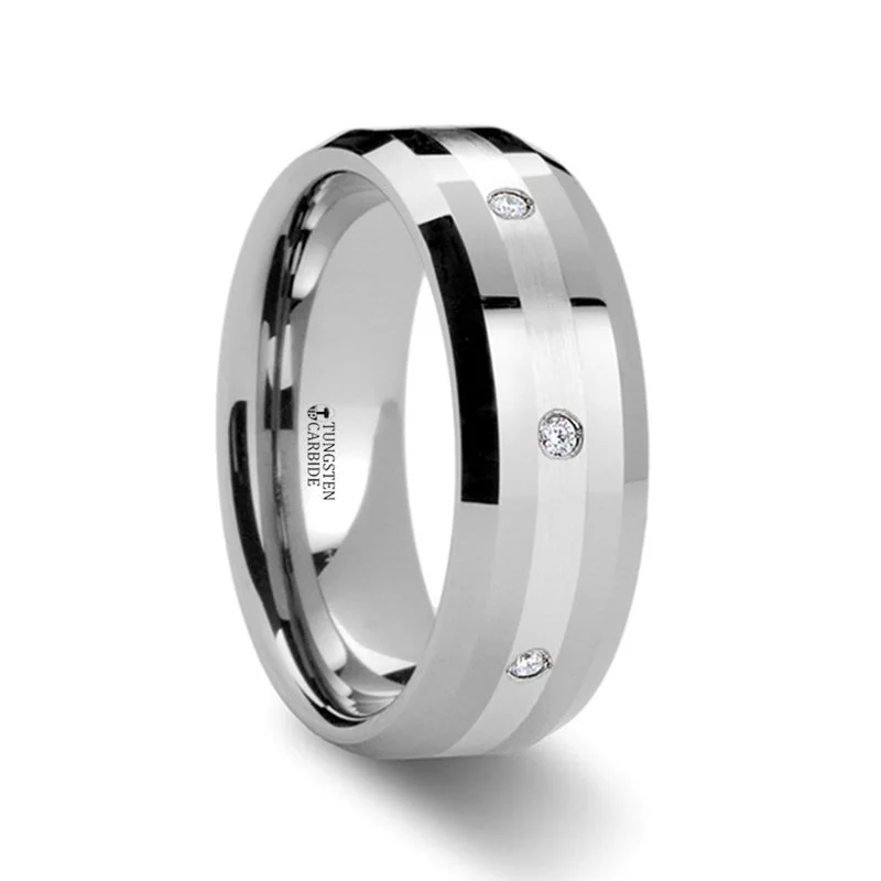 Women’s two-tone engagement rings-STAFFORD | Diamond Tungsten Ring Silver Inlay