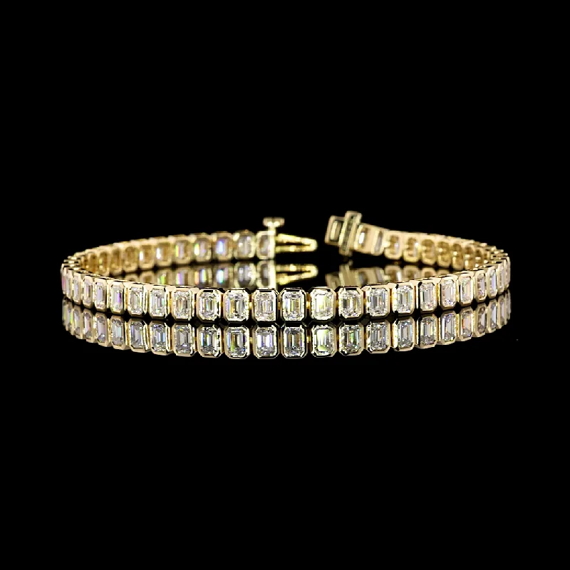 Women’s gemstone bracelets-14k Yellow Gold Lab Diamond Emerald Approx. 7.19 CTTW Tennis Bracelet 7" D/E VS/VS1