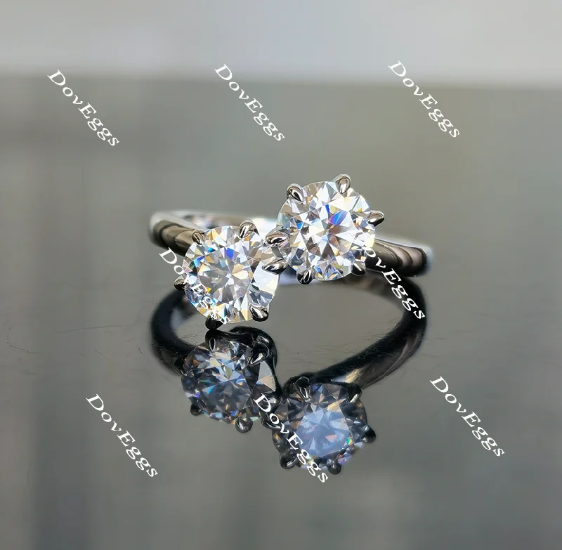 Women’s luxurious engagement rings-Dorothy round two stone moissanite engagement ring