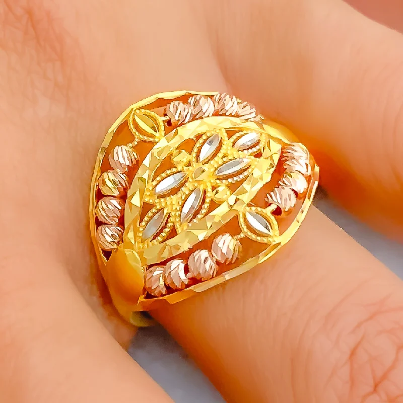 Women’s round cut rings-Colorful Artistic 22k Gold Ring