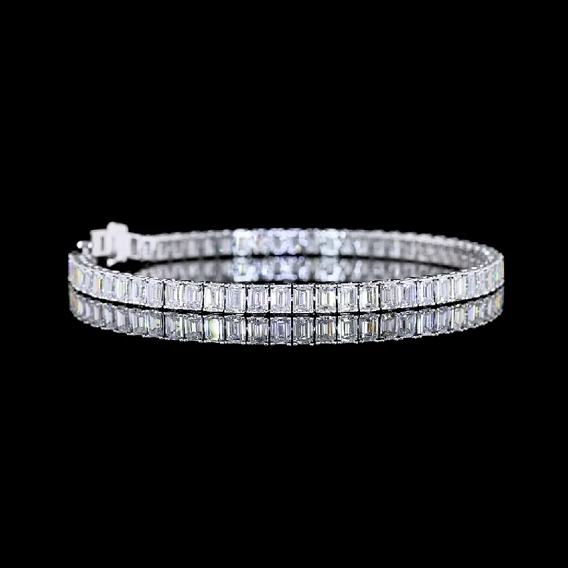 Women’s bangles with diamonds-14k White Gold Lab Diamond Emerald Approx. 9.71 CTTW Tennis Bracelet 7" E VS