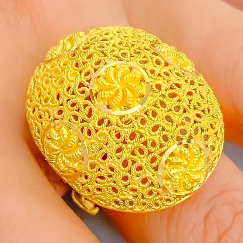 Women’s gold rings-Extravagant Netted 22k Gold Semi-Statement Ring