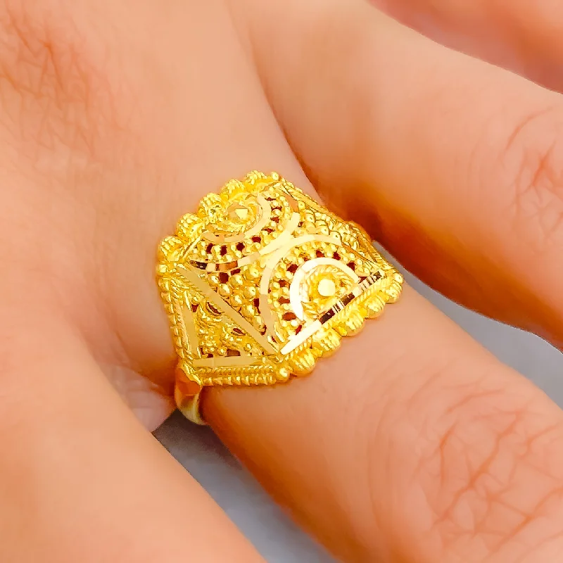 Women’s diamond rings-Majestic Crescent Adorned 22K Gold Ring