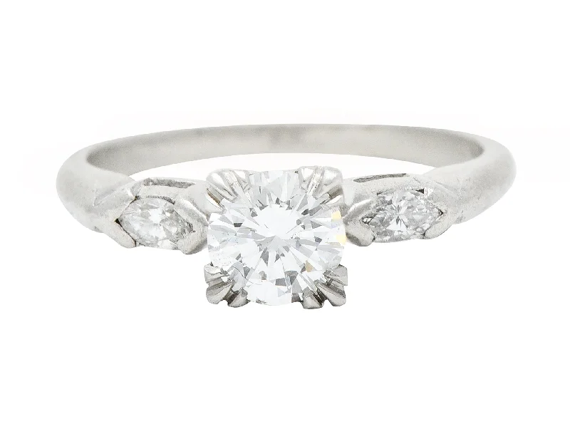 Women’s white gold engagement rings-Mid-Century 0.82 CTW Diamond Platinum Marquise Three Stone Engagement Ring GIA