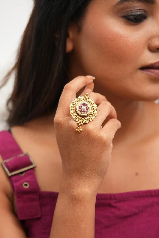 Women’s statement rings-Sirisha Adjustable Indian Ring | Sone pe Suhaga Collection