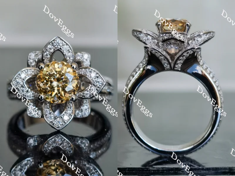 Women’s engagement rings with gold bands-Doveggs champagne round floral full eternity channel set moissanite engagement ring