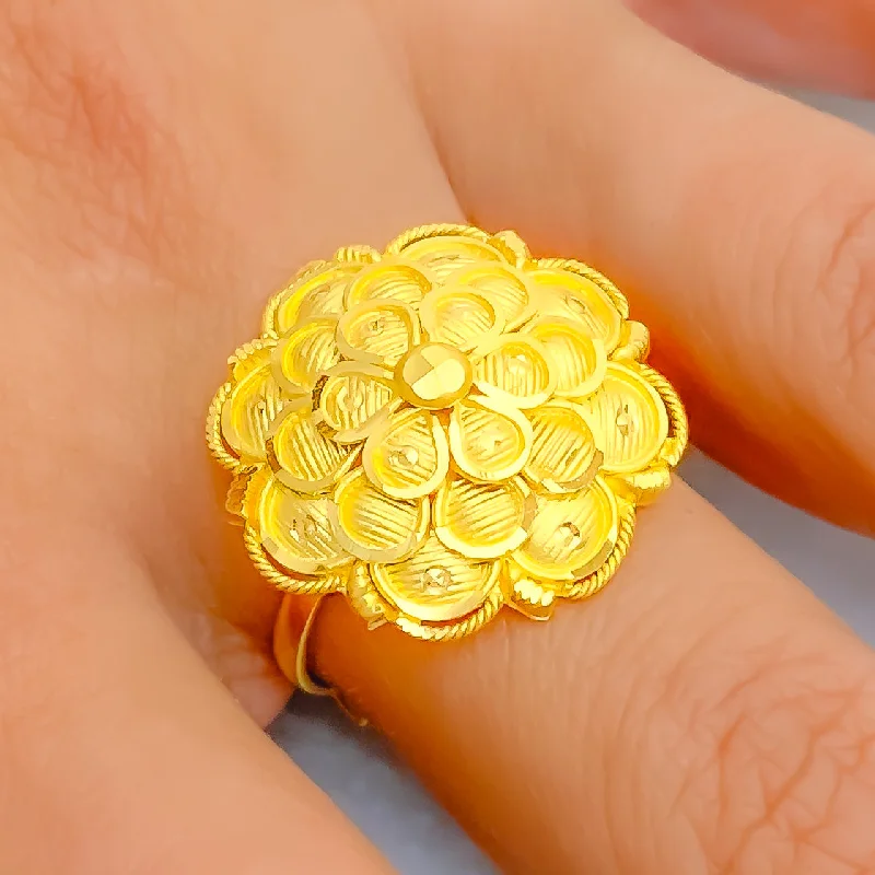 Women’s oval rings-Brilliant Luminous Layered Flower 22K Gold Ring