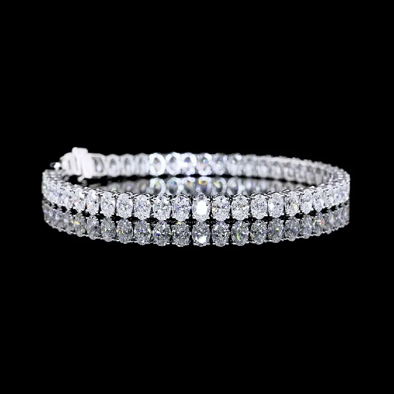 Women’s large bangle bracelets-14k White Gold Lab Diamond Oval Approx. 11.08 CTTW Tennis Bracelet 7" E VS