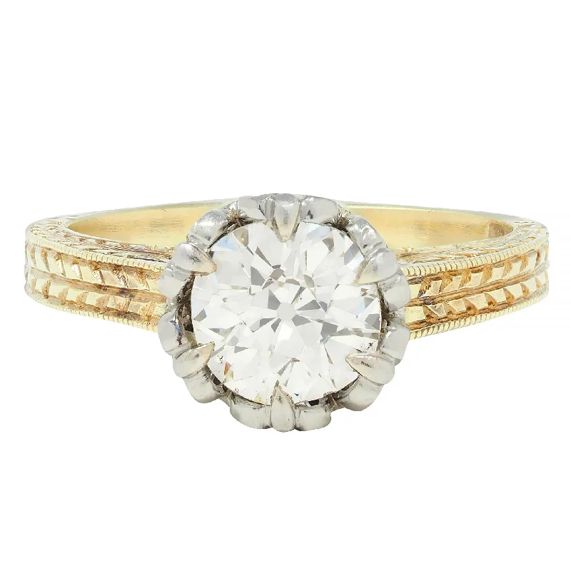 Women’s unique-shaped engagement rings-Art Deco 0.88 CTW Diamond Two-Tone 14 Karat Gold Vintage Engagement Ring