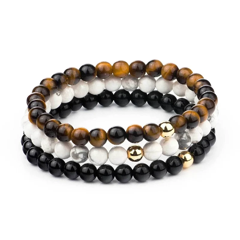 Women’s pearl and gold bracelets-6MM Power Stone Bracelet SET