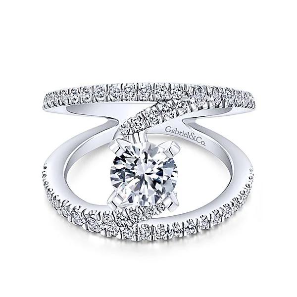 Women’s rose cut diamond engagement rings-14K WHITE GOLD ROUND SPLIT SHANK DIAMOND ENGAGEMENT RING