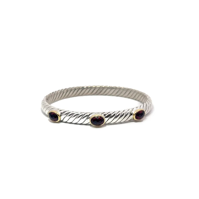 Women’s birthstone bracelets-Pre-Owned David Yurman Two-Tone Garnet Noblesse Triple Station Bracelet