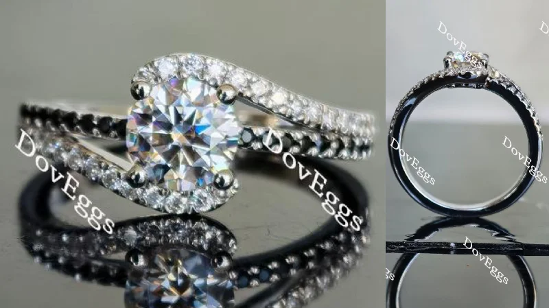 Women’s engagement rings with side stones-DovEggs curved band round moissanite & colored gem engagement ring