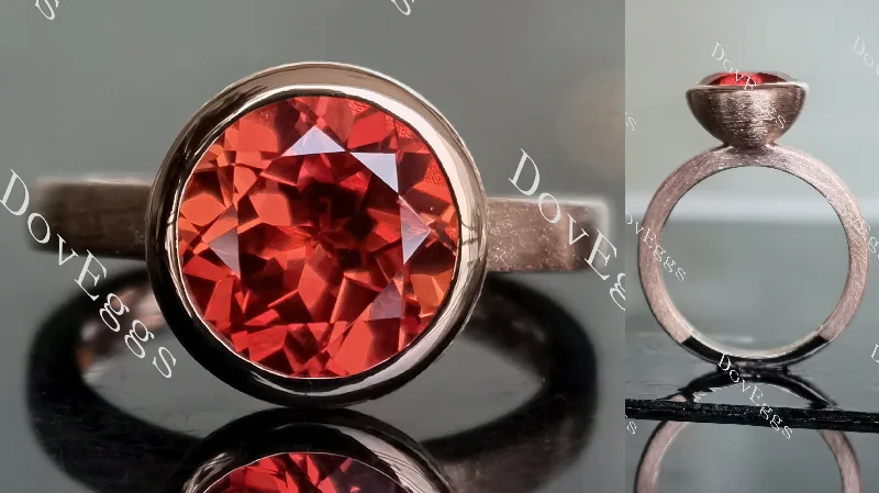 Women’s white gold engagement rings with diamonds-Doveggs round bezel textured vivid pegion blood ruby colored gem engagement ring