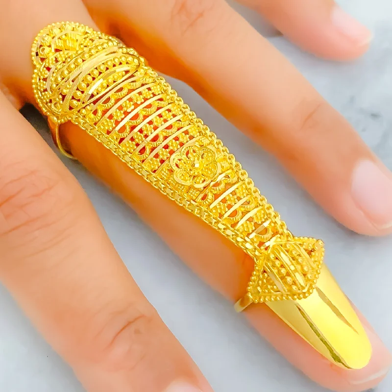 Women’s bohemian engagement rings-Dressy Mesh 22k Overall Gold Finger Ring