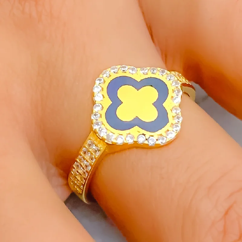 Women’s romantic rings-Elevated Colored 21k Gold CZ Ring